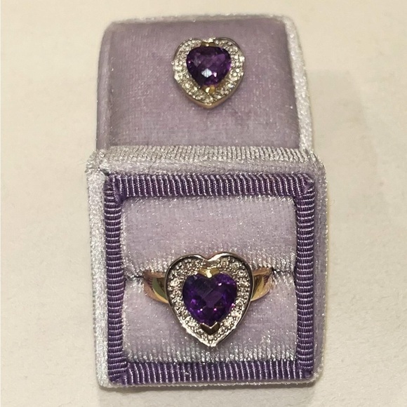 Vintage 14k amethyst and diamond ring with matching pendant - Picture 8 of 13
